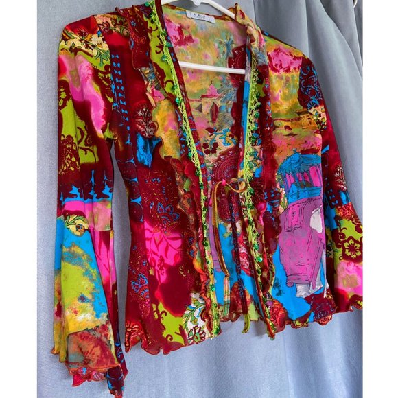 In Love Paris Tie-In-The-Front Blouse Top - Picture 3 of 5